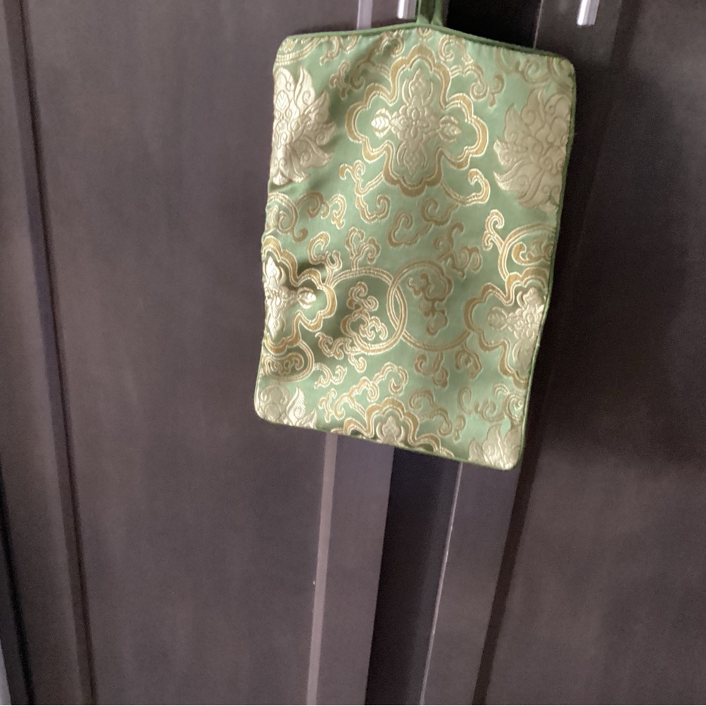 Elegant Green and Gold Brocade Pouch